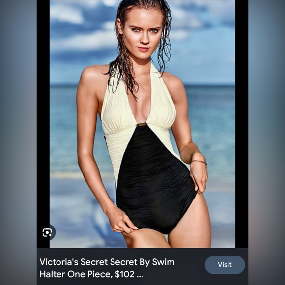 Victoria’s Secret Ruched Marilyn Monroe style Halter Top Deep Plunge Swimsuit XL - Picture 9 of 16